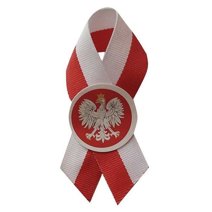 Kotylion wstążka biało-czerwony z godłem 2 cm Polska