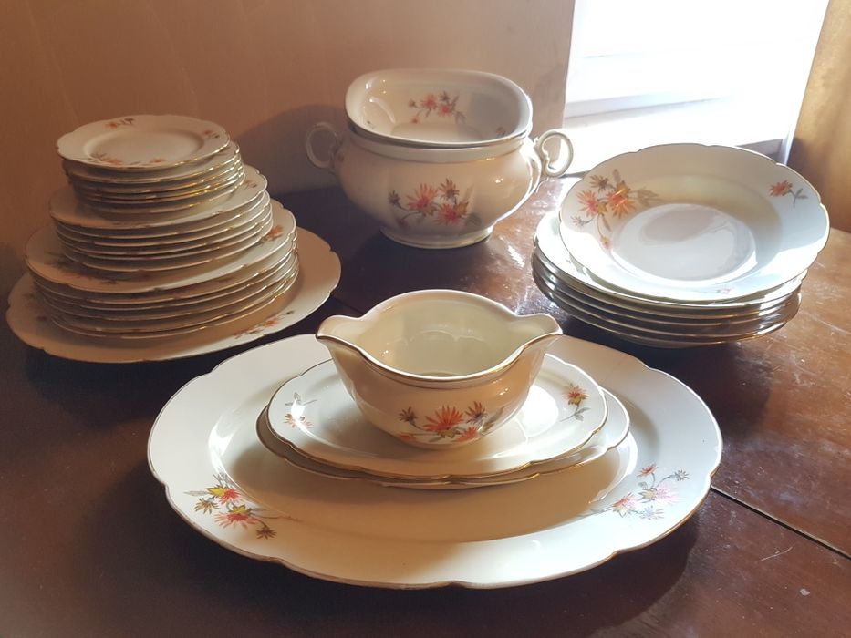 Giesche zestaw obiadowy 6 osób serwis kwiaty slask polska porcelana 30