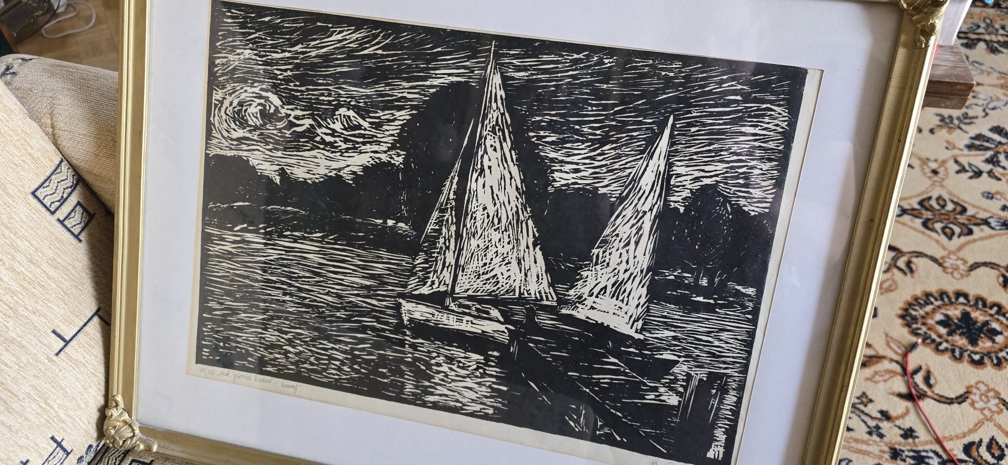 Linoryt  " Nad jeziorem Rudno " Klaudiusz Sandorski