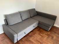 Sofá-Cama com Chaise Longue – Cama de Casal + Arrumação + 3 Almofadas