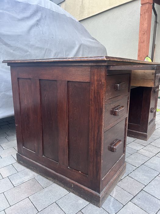 Dębowe przedwojenne drewniana biurko centralny zamek