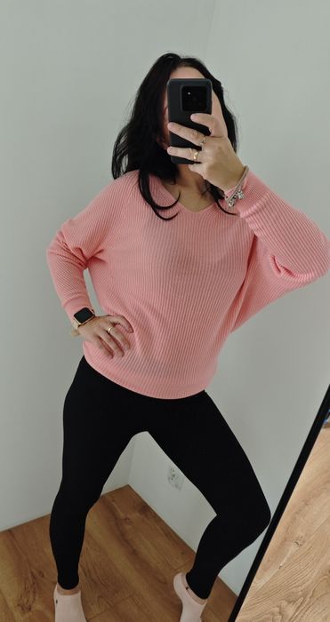 Sweter z długim rękawem dzianinowy nietoperek NEXT rozmiar S pudrowy r
