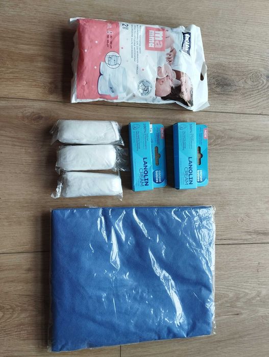Zestaw do wyprawki porodowej koszula,lanolina,majtki NOWE FOLIA