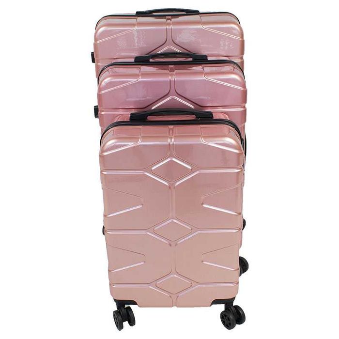 Walizki podróżne twarde na kółkach RÓŻOWE ZŁOTO ZESTAW 3szt. H23084RG