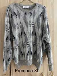 Pro moda XL męski sweter szary wzorek zima Vintage