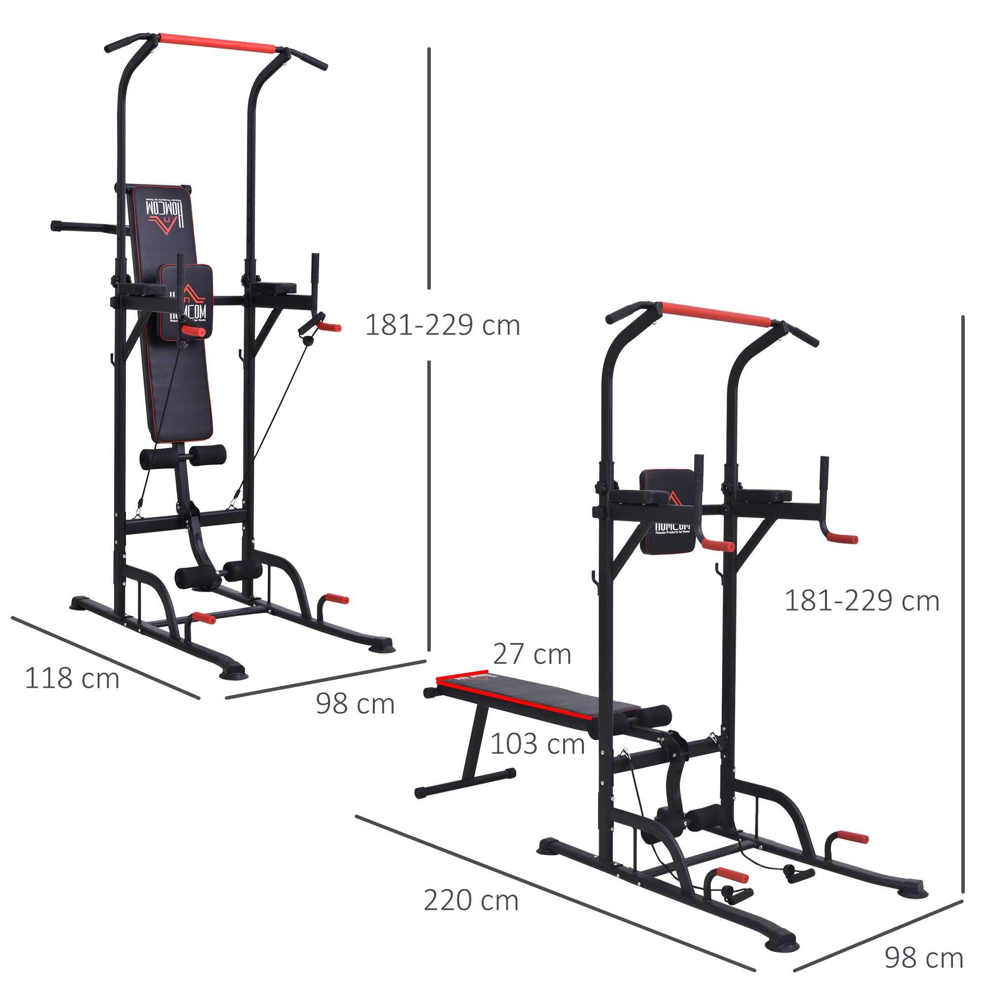 Estação de Musculação Multifuncional 220x98x181-229cm Preto NOVA