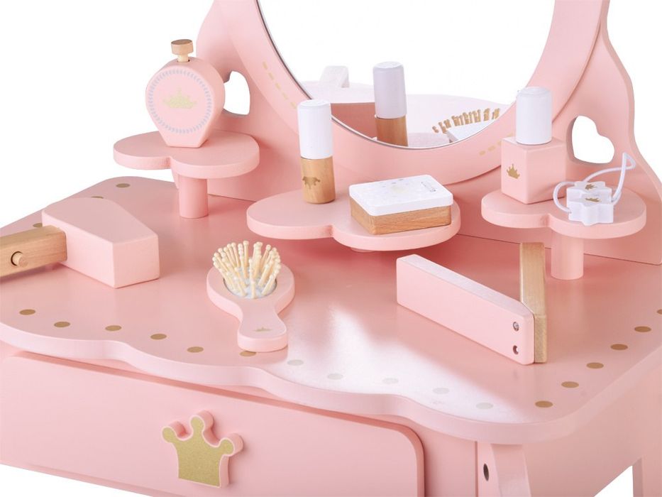 Drewniana Królewska Toaletka z lustrem + krzesełko + akcesoria ZA5934