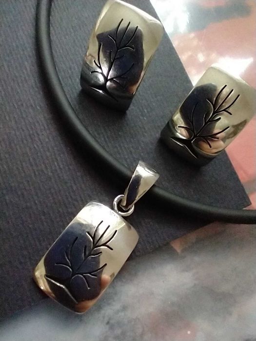 Komplet wisior kolczyki srebro 925 rękodzieło artystyczne