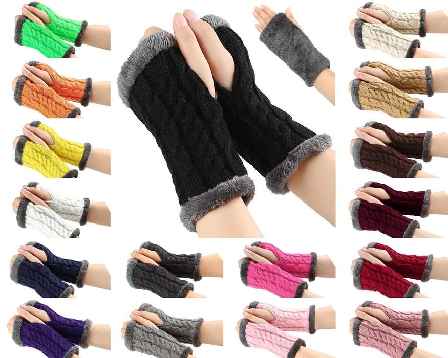 Митенки з хутром всередині теплі рукави чорні мітенки сіре хутро