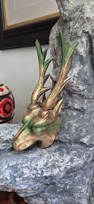 Rzeźba z drewna poroże lis z rogami trofeum dekor popart surrealizm