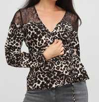 Леопардова блуза блузка на запах з баскою next