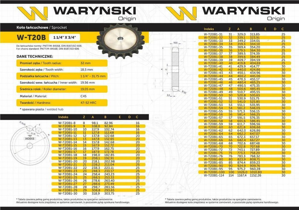 Koło zębate hartowane tarcza 20B-1 (R1 1. 1/4) Z-19 Waryński