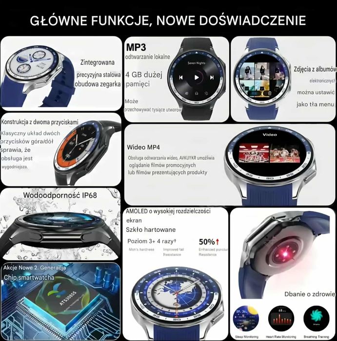 Smartwatch sport fitness, wodoodporny,biznesowy premium.