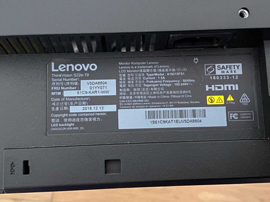 Monitor Lenovo ThinkVision® S22e-19 de 21,5” FHD