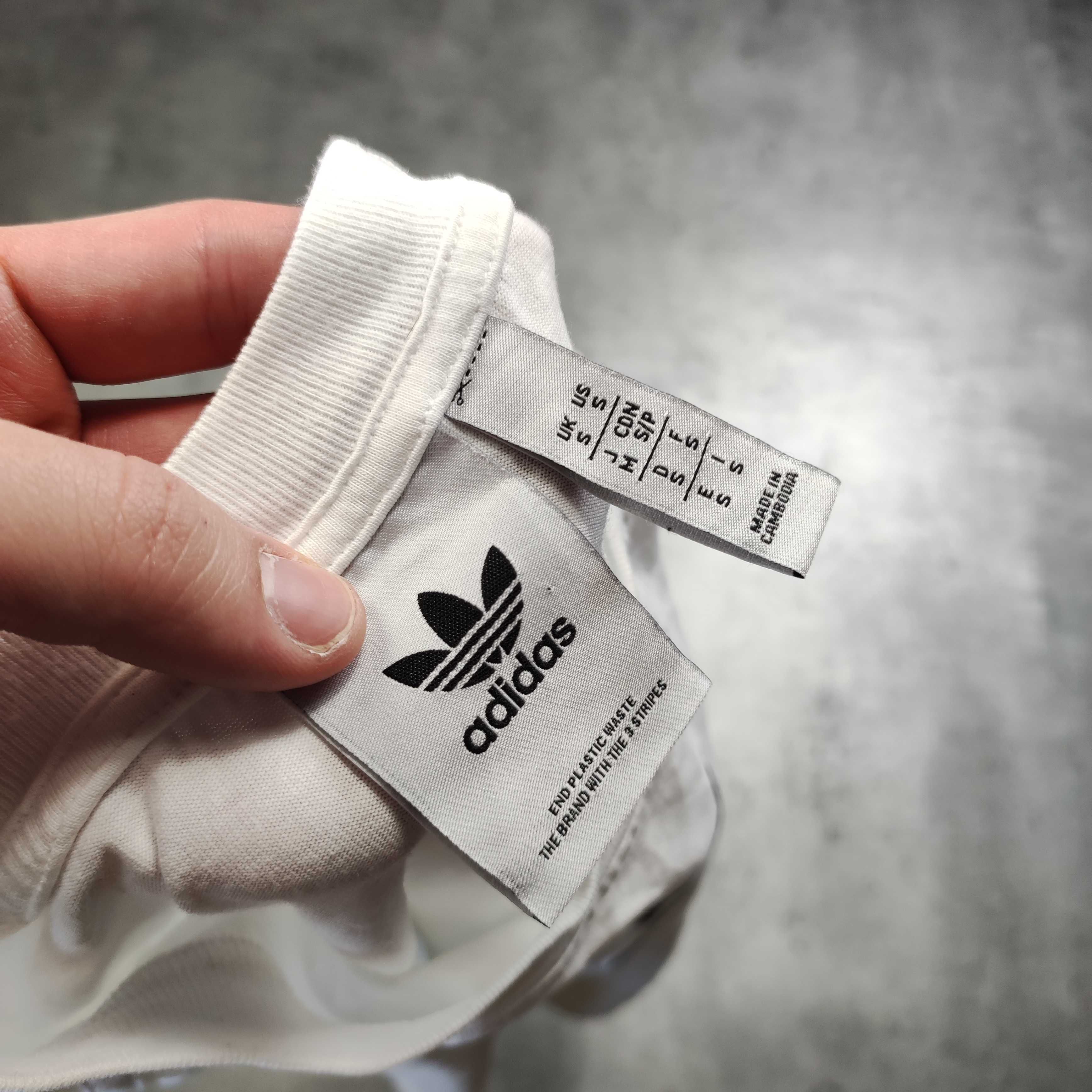 MĘSKA Koszulka Biała Adidas PREMIUM 3 Paski Casual Originals Haft