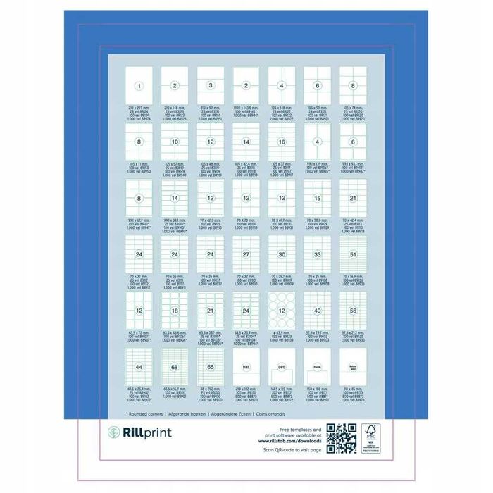 Etykiety samoprzylepne arkusze A4/ 500 arkuszy, rillprint