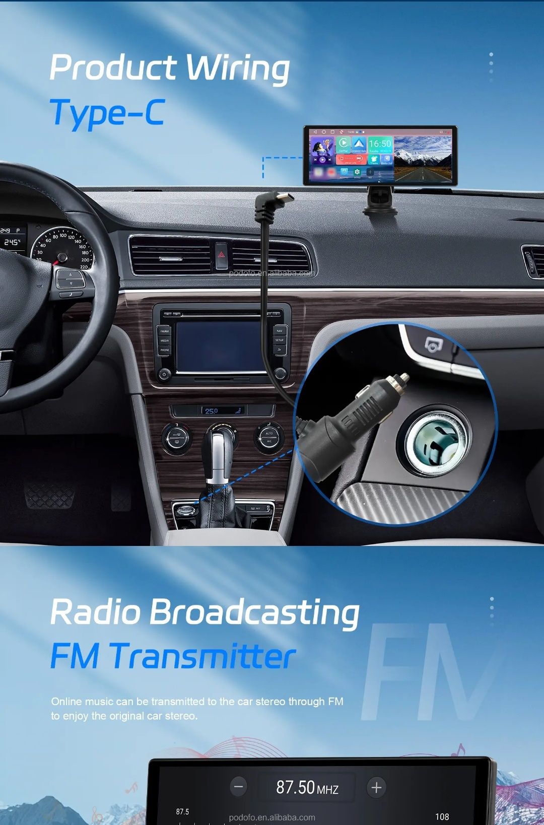 Rádio Portátil 11" CARPLAY Android Auto  2/32GB 8-core GPS WiFi novo