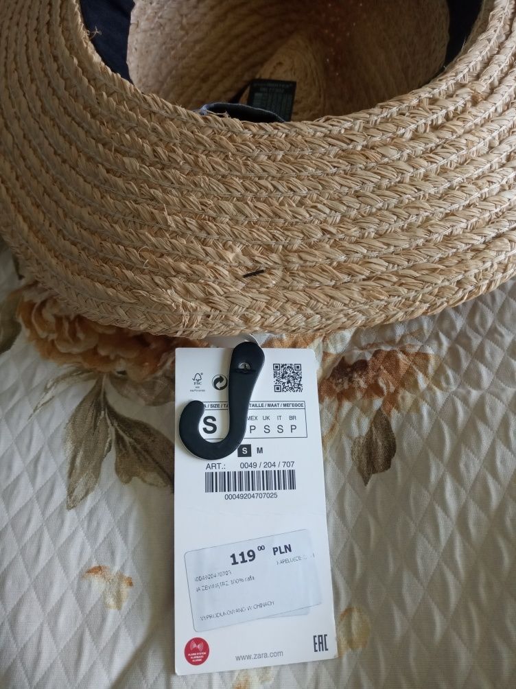 Kapelusz damski ZARA rafia rozm. S 56 cm z regulacją nowy