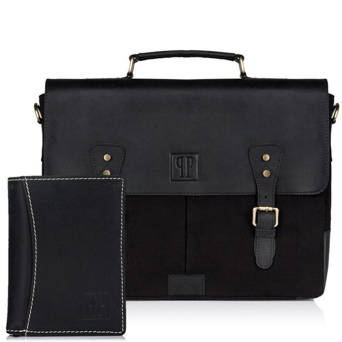 Zestaw upominkowy dla niego ZUP-28-BL: torba T-07-BL portfel T-13-BL