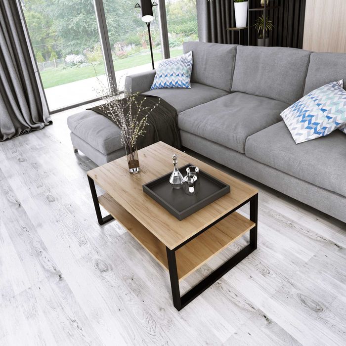 Stolik kawowy z półką styl loft DĄB ZŁOTY CRAFT