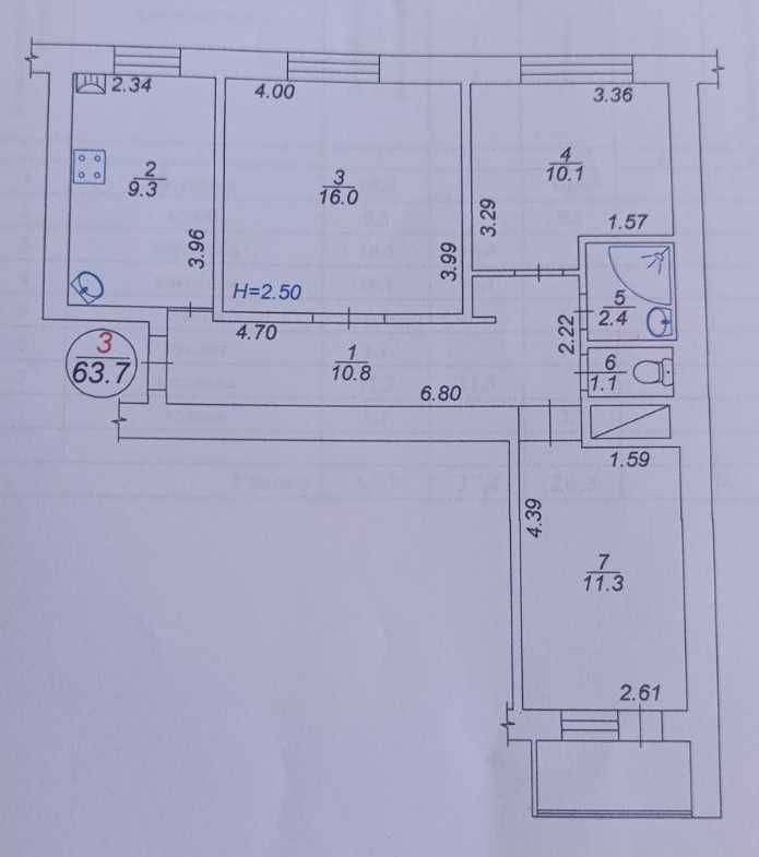 Продаж 3-х кімнатної квартири,  64м²,  Білогородська 45