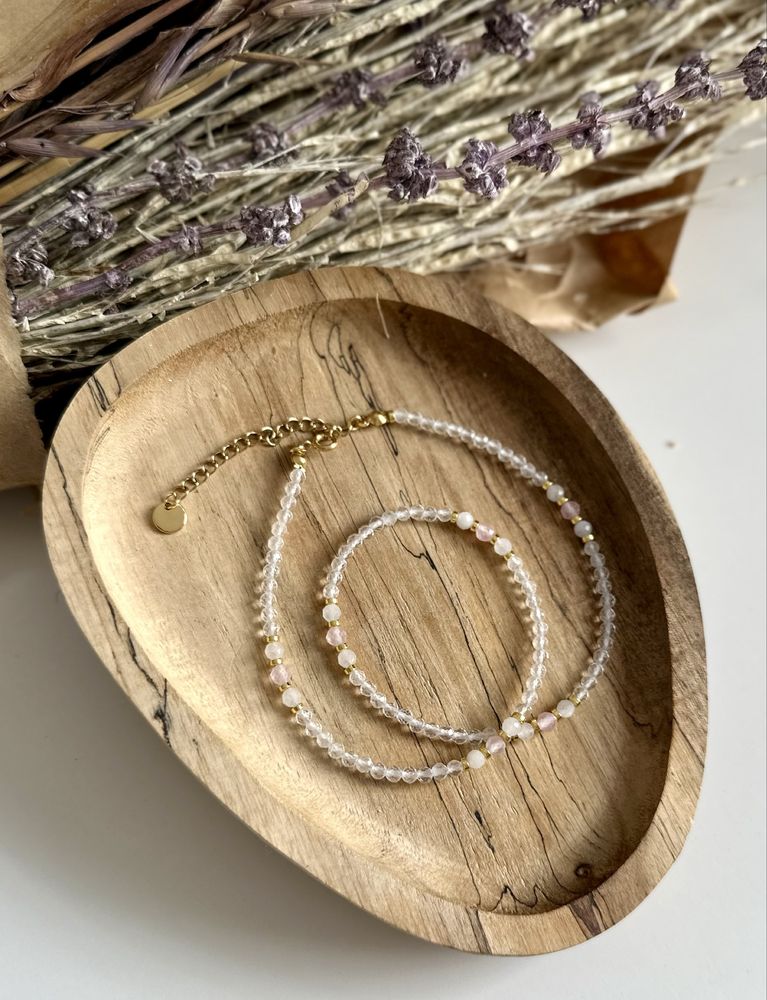 Naszyjnik choker z kamieni naturalnych kwarc różowy kryształ górski