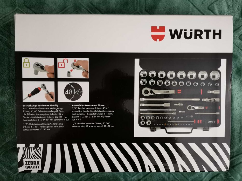 WURTH !!! Zestaw kluczy nasadowych 1/2 i 1/4 cala 59 el.
