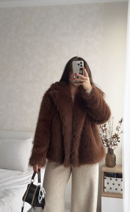 Шоколадная шубка zara / шуба/ эко-шуба