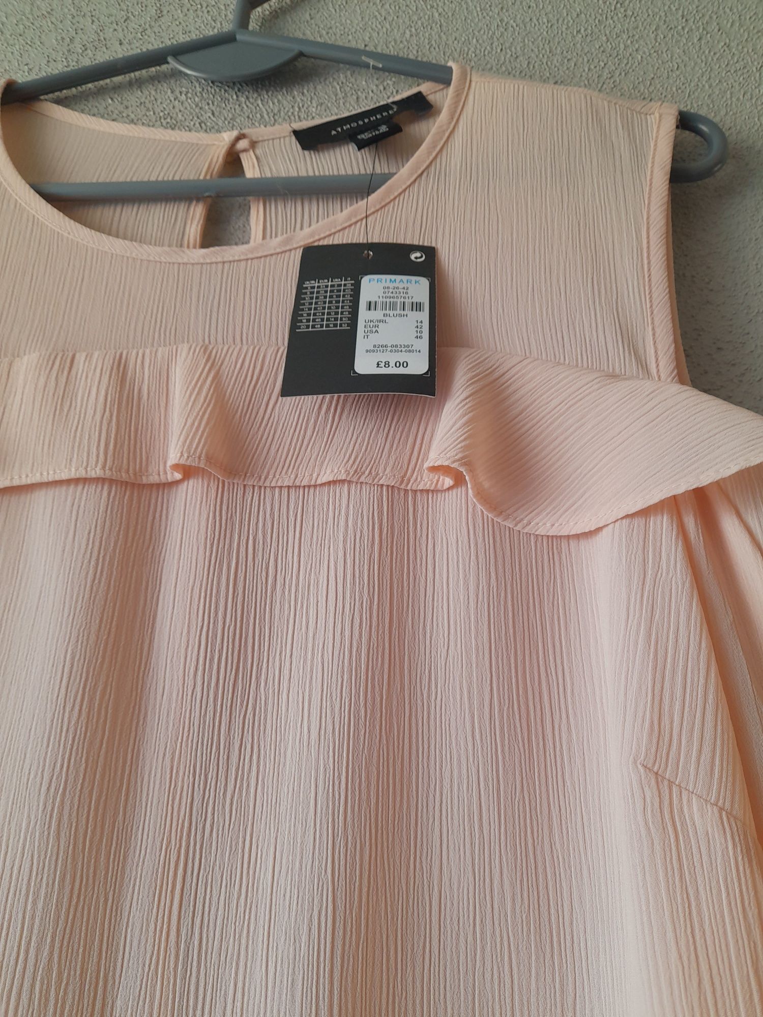 Nude falbanki falbanka pudrowy róż Puder L 40 XL 42morelowa bluzka