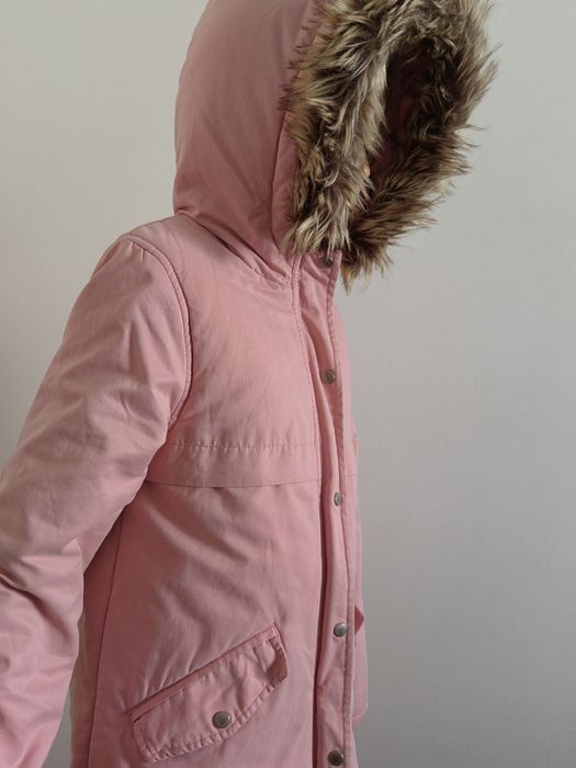 Casaco de inverno (Parka) rosa claro, com capuz, menina, 9 anos, vertb