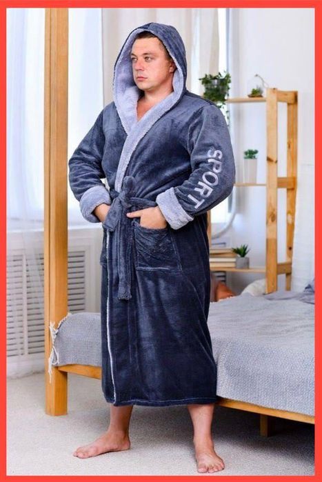 Домашний теплый мужской махровый халат мягкий длинный 48-56, чоловічий