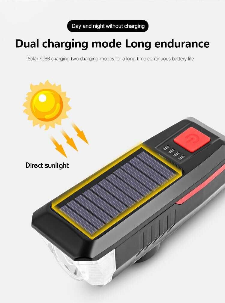 Oświetlenie rowerowe Lampka rowerowa solarna akumulator