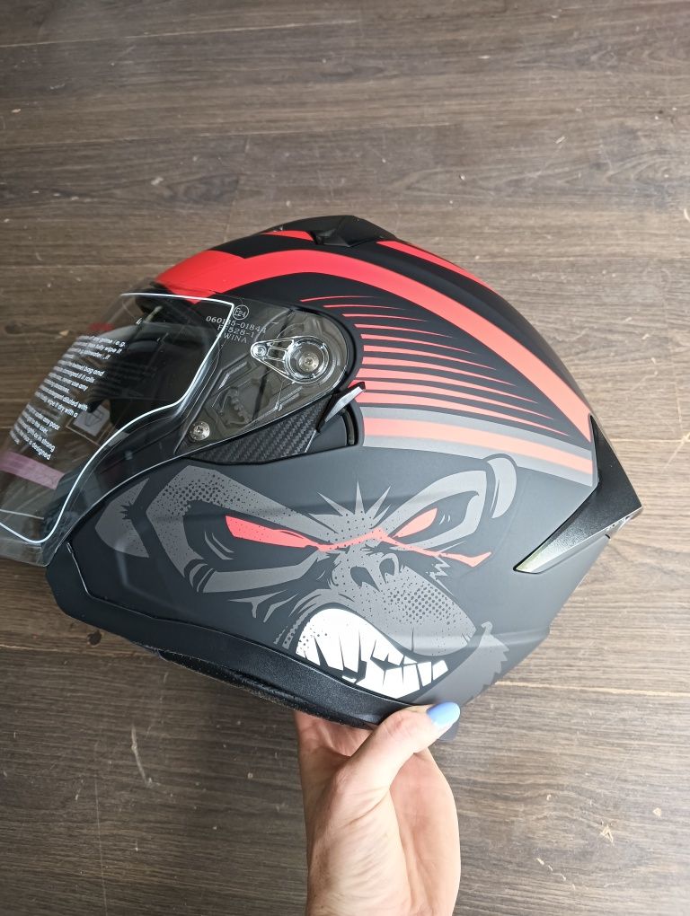 Nowy kask otwarty czerwono czarny mat AWINA