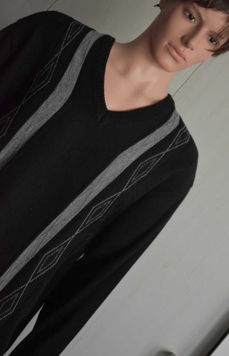 Sweter XL retro vintage czarny dzianinowy męski serek lata 90 sweterek