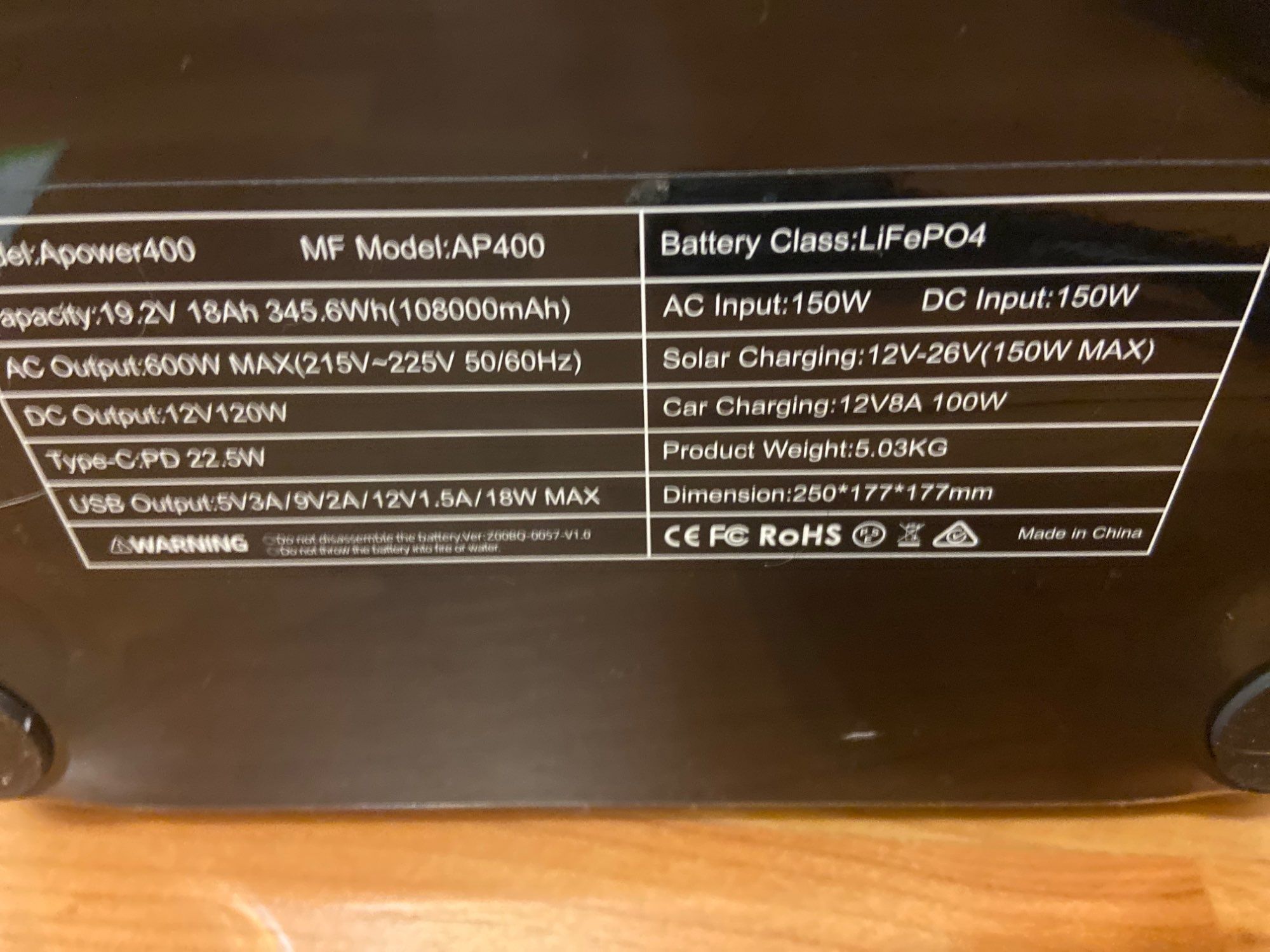 Ctolity AP400 600W зарядна станція, 345Wh, 108000mah LiFePo4