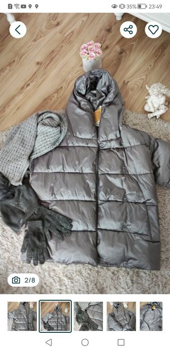 Kurtka Puchowa Srebrna ocieplana zimowa ciepła zimę  płaszcz medicine