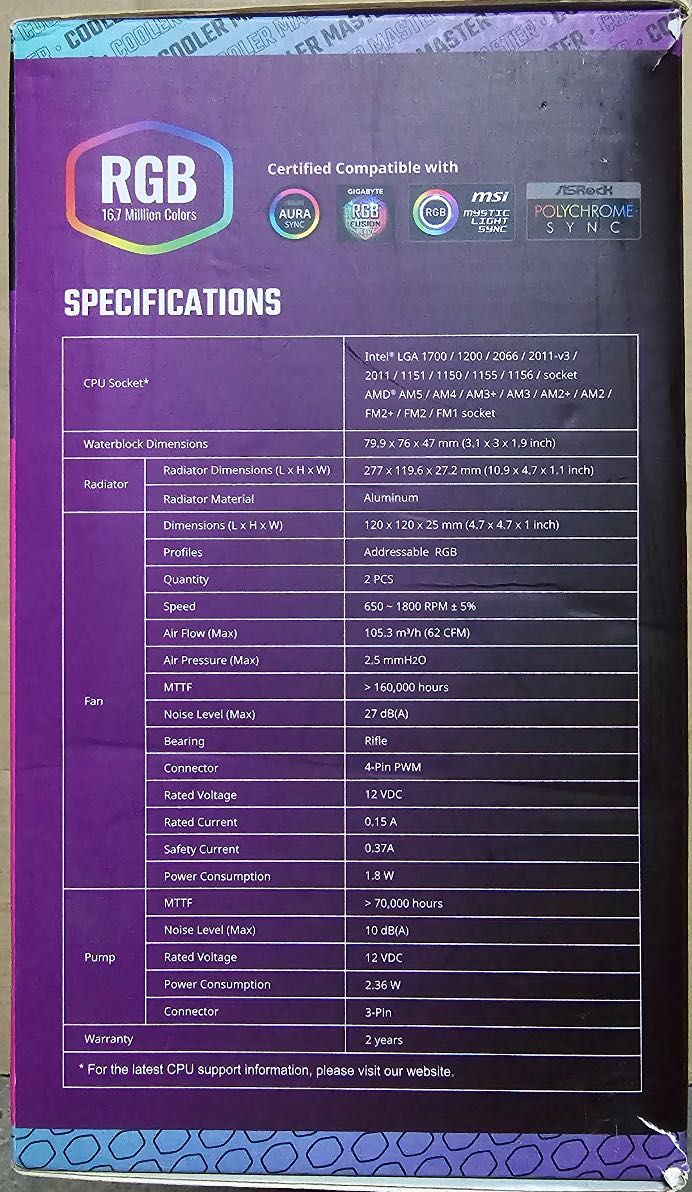 Chłodzenie wodne CoolerMaster MasterLiquid ML240L RGB V2 White Edition