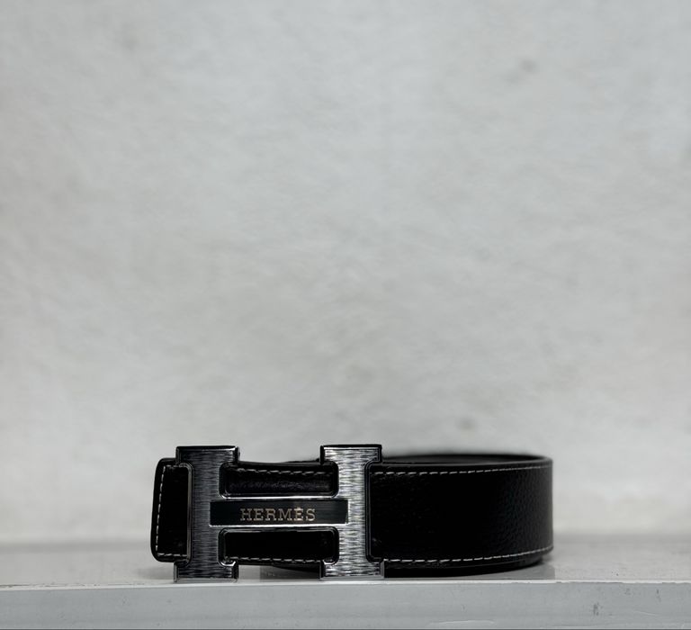Ремень Пояс Hermes Кожаный Черный
