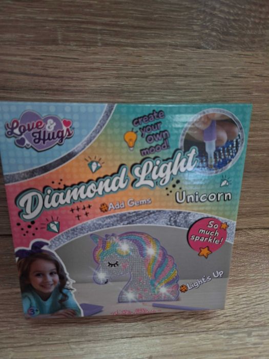 Zestaw 3 x haft diamentowy,lampka Led mopsik ,motylek ,jednorożec