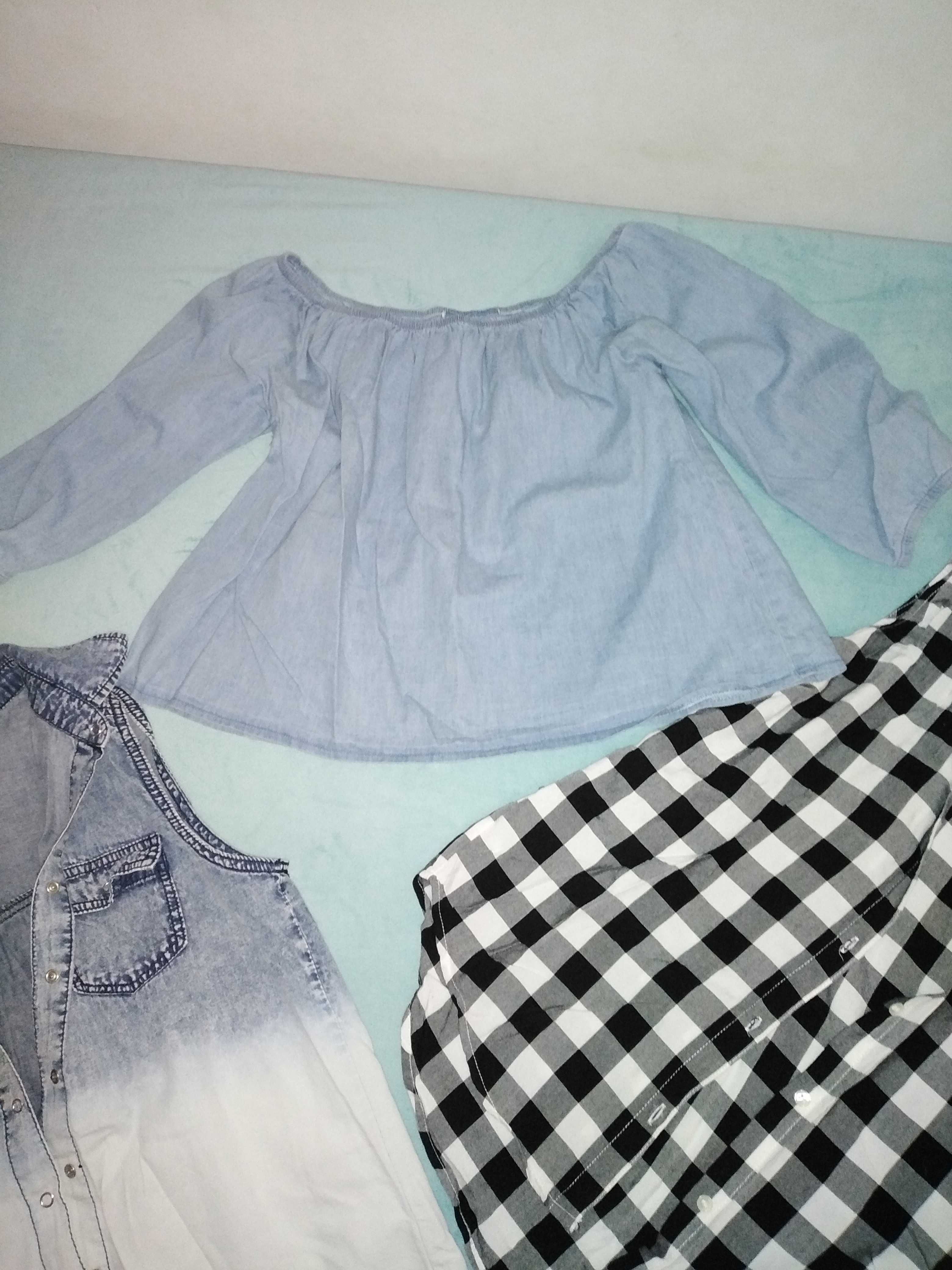 H&M 3x cudne koszule tuniki jeansowe krata bialo czarna XS S 34 36