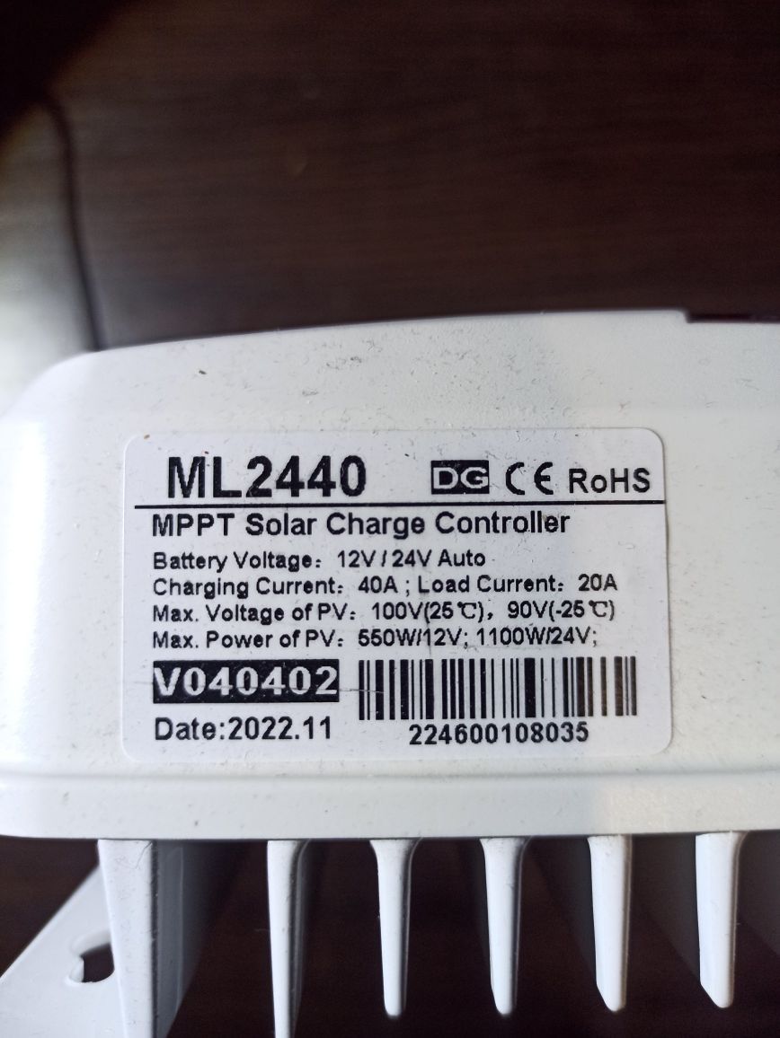 Контроллер заряда 40А 12V/24V MPPT SRNE ML2440