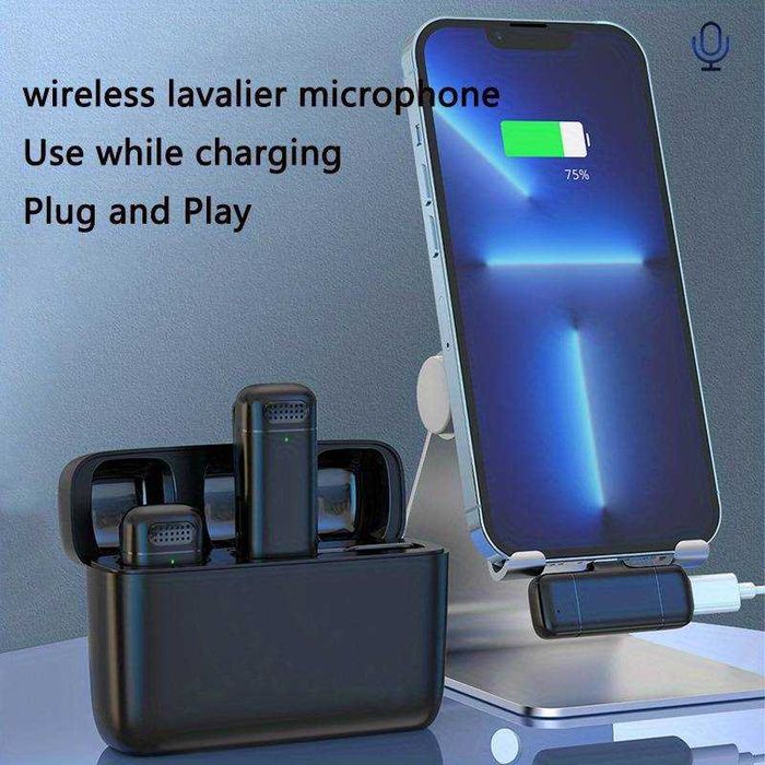 2 x Microfone de lapela sem fio Plug & Play para Telemóveis USB-C