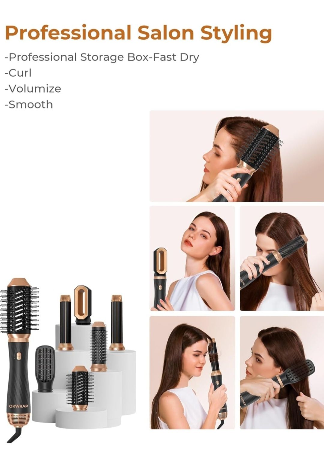 OKWRAP Hair Styler Airstyler zestaw 6 w 1 z okrągłą suszarką do włosów