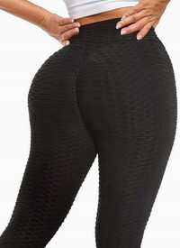 spodnie legginsy push up damskie karbowane 2xl (44) czarne modne