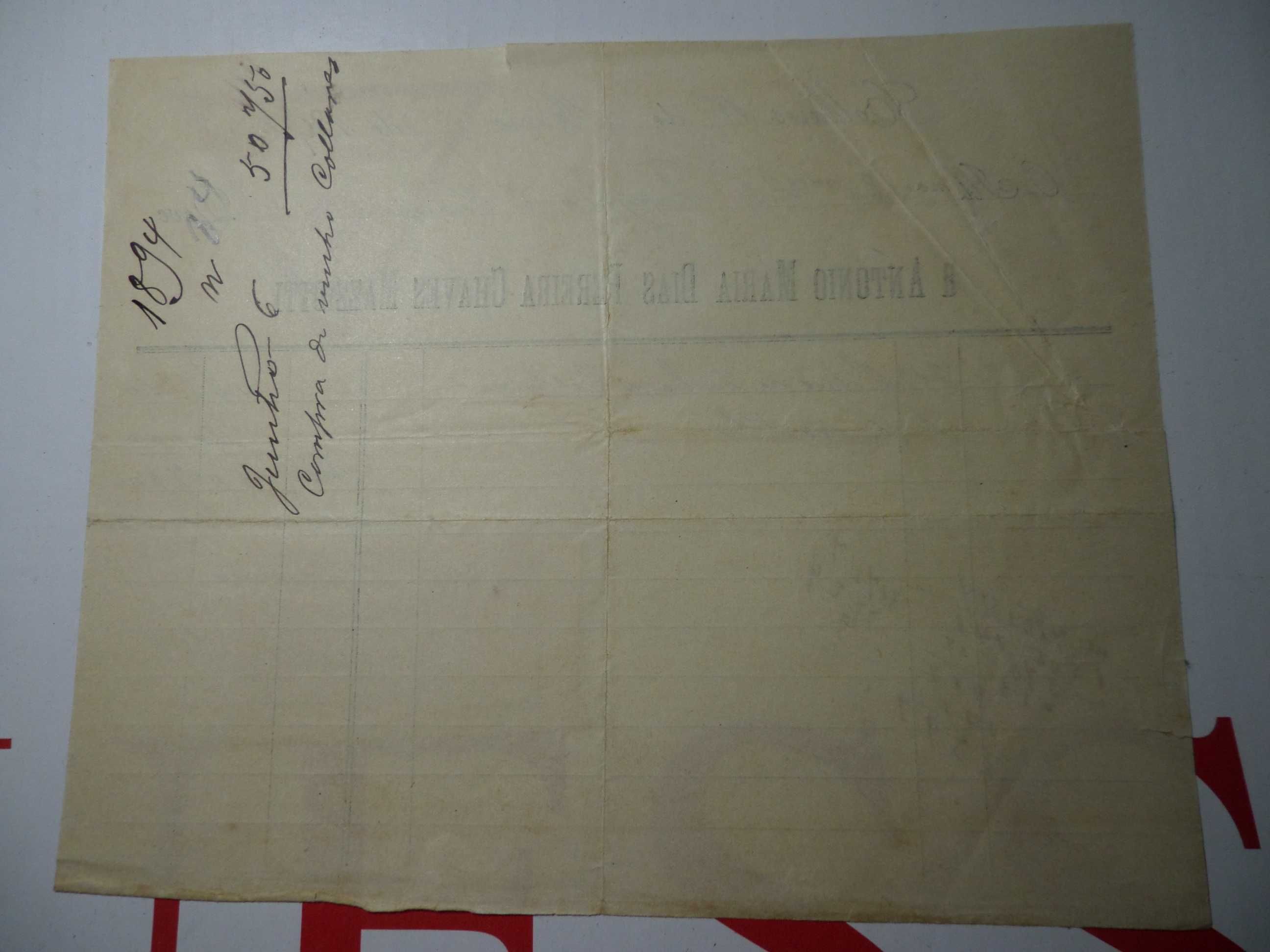 Documento / Recibo com selo 20  Reis. Ano  1894