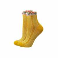 skarpetki damskie bawełniane z falbanką w kwiaty żółte 35-38