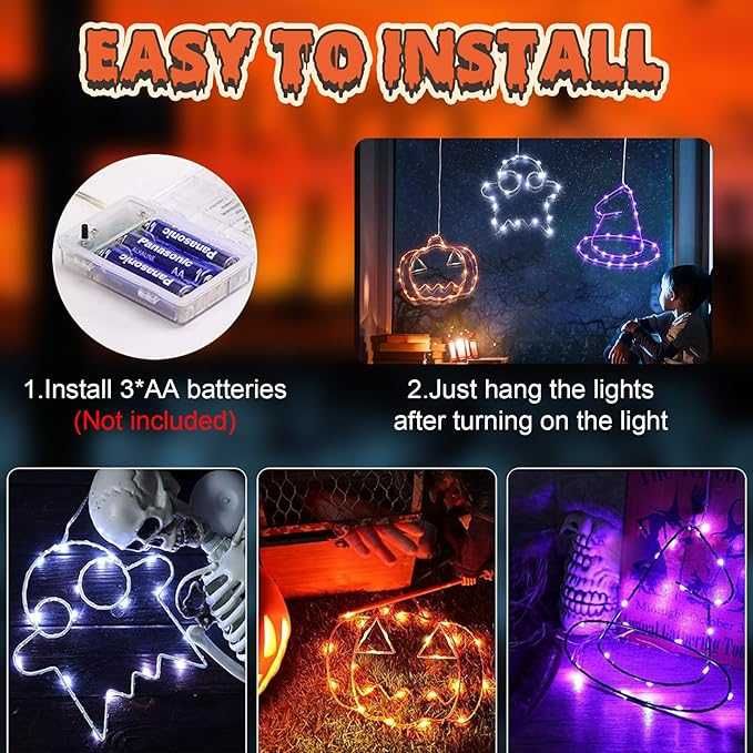 Lampki LED na okno Dekoracje Halloween okienne ozdoby świąteczne 3 szt