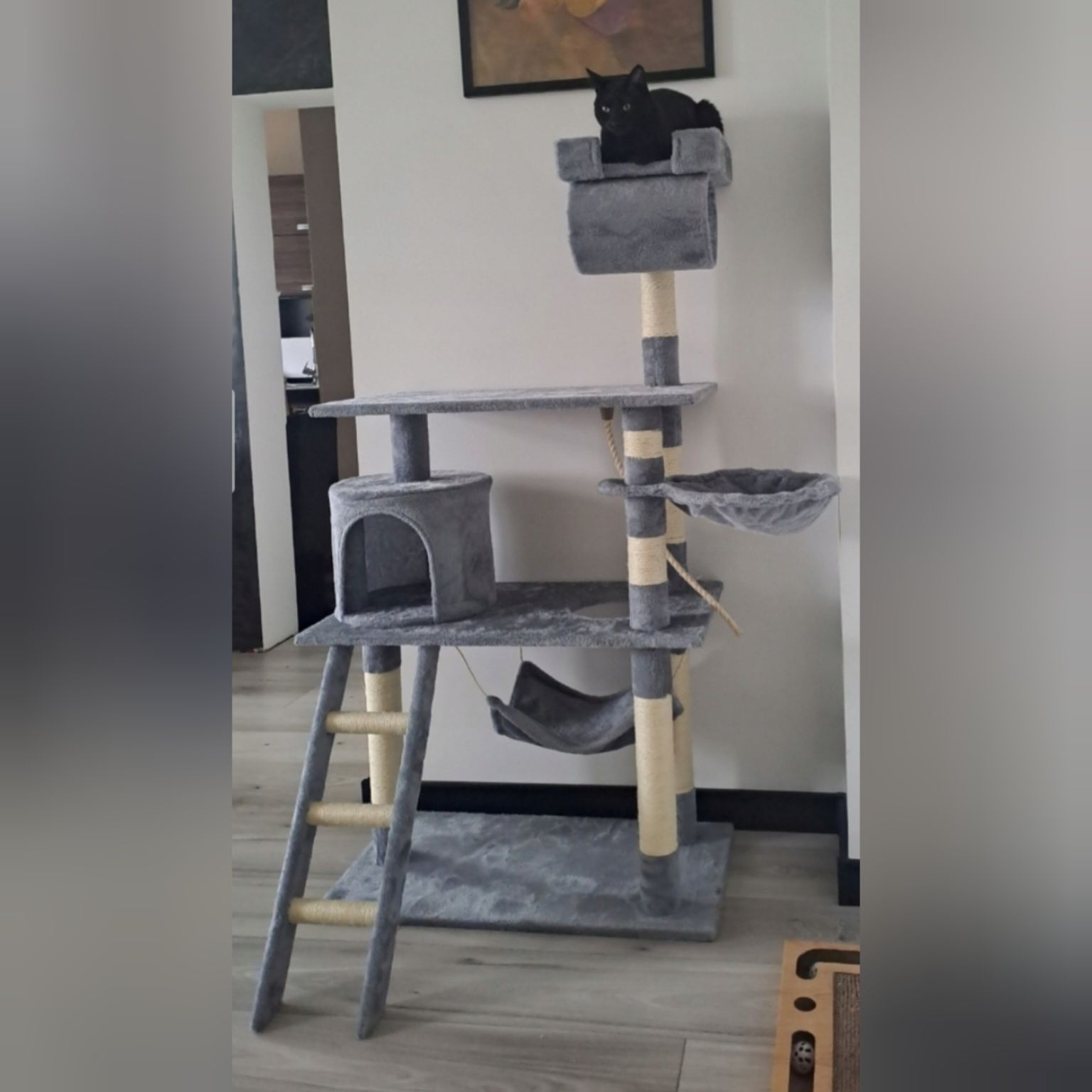 Drapak dla kota z hamakiem szary XXL wytrzymały stabilny elegancki