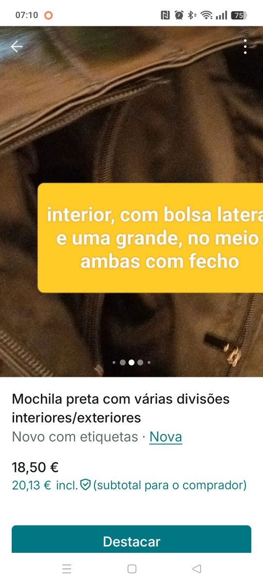 Mochila preta com imensas divisões