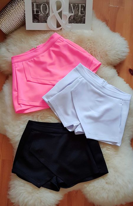 Spódniczko Spodenki BIAŁE Asymetryczne z Kieszeniami XS S M L